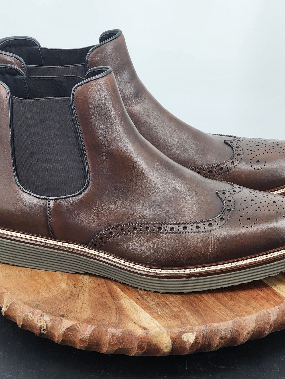 Johnston & Murphy Dark Brown Leather Wingtip Chelsea Boots